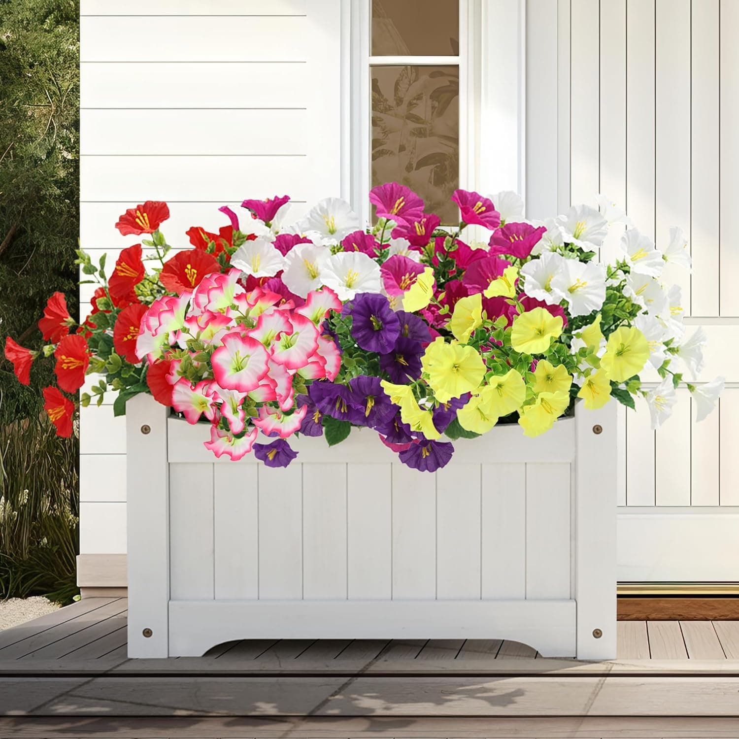 Artificial Flowers for Outdoors,Fake Flowers Faux Plants,Silk Flowers for Planter Garden Porch Window Box Outside Decoration,UV Resistant Fake Plants Spring Summer Home Indoor Decor-14 Bundles