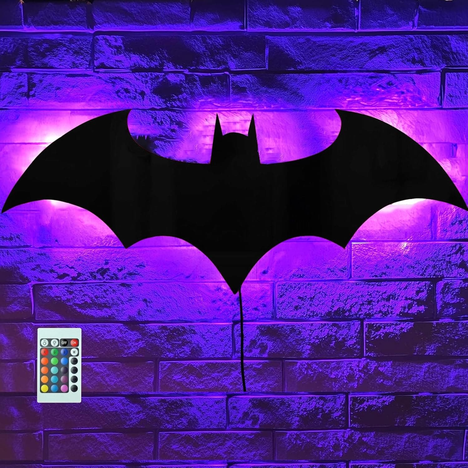 Bat Night Light Superhero LED Signal Cool Lamp with 16 Colors Remote Control Wall Sconce Acrylic Engraved Neon Sign Light Room Wall Decor for Bedroom Party Birthday Xmas Gifts