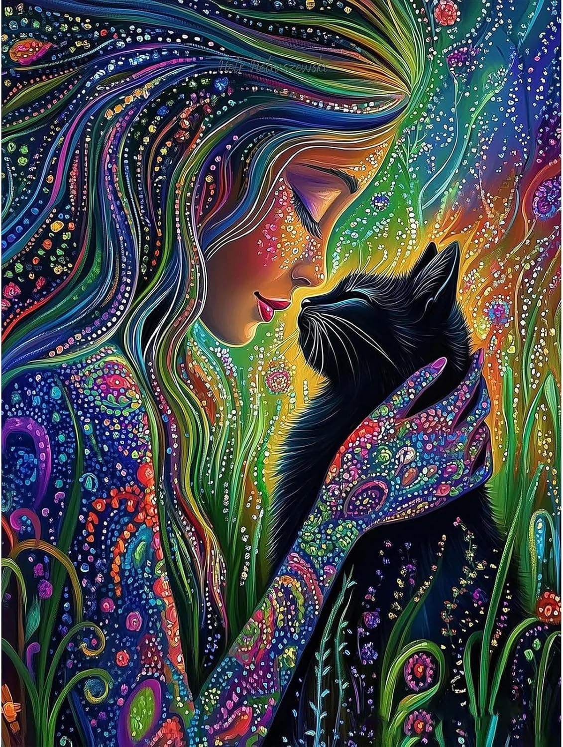 Lophomie Cat Diamond Art Kits for Adults, 5D DIY Cat Diamond Painting for Adults Beginners, Diamond Dots Kits Gem Arts Crafts for Home Wall Decor 12x16 Inch - image 1