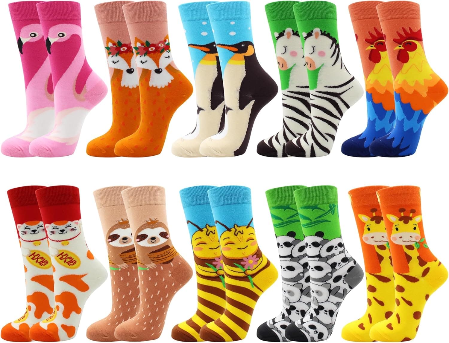 Womens Animal Socks Size 9-11, Cute Funny Fun Crazy Novelty Colorful Calf Girls Crew Socks