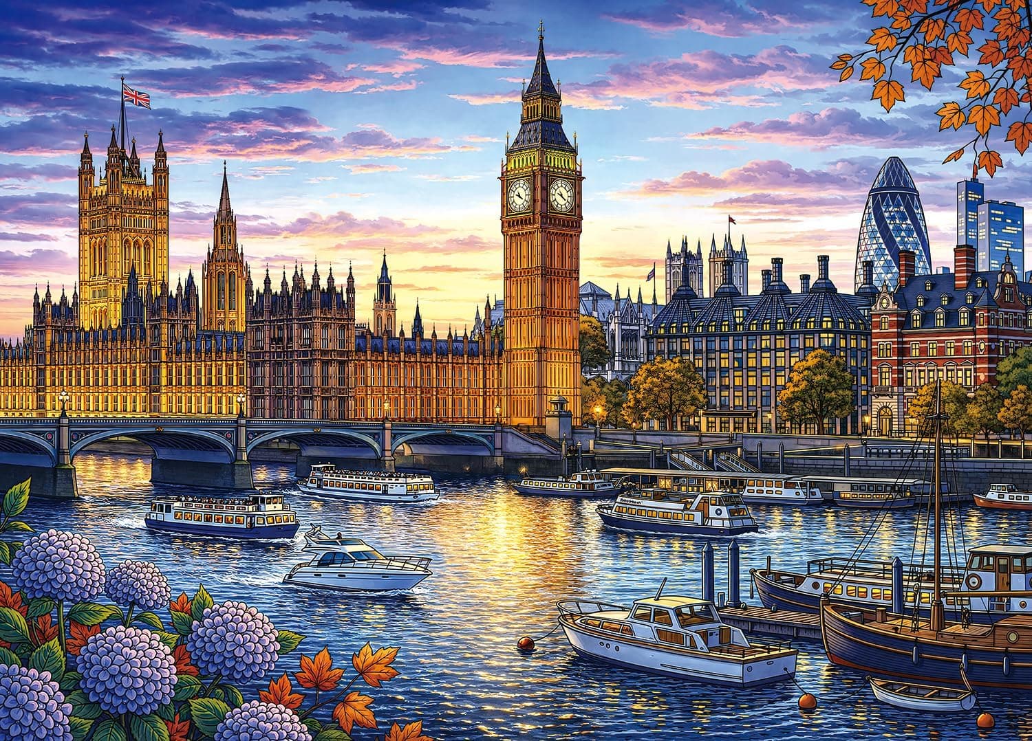 1000 Piece Jigsaw Puzzle for Adults, London Sunset Cityscape