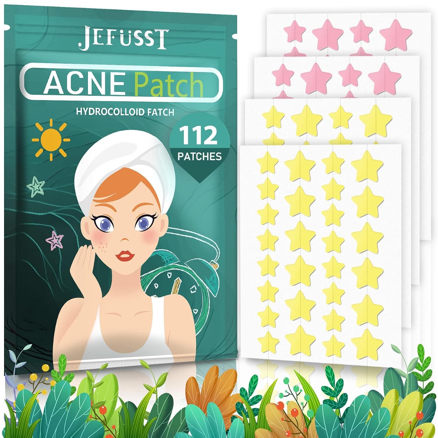 Acne Pimple Patch 112 Counts, Invisible Hydrocolloid Yellow & Pink Star-Shaped Acne Patch with Tea Tree Oil & Calendula Oil, Acne Spot Healing Patch Zit Patches for Face
