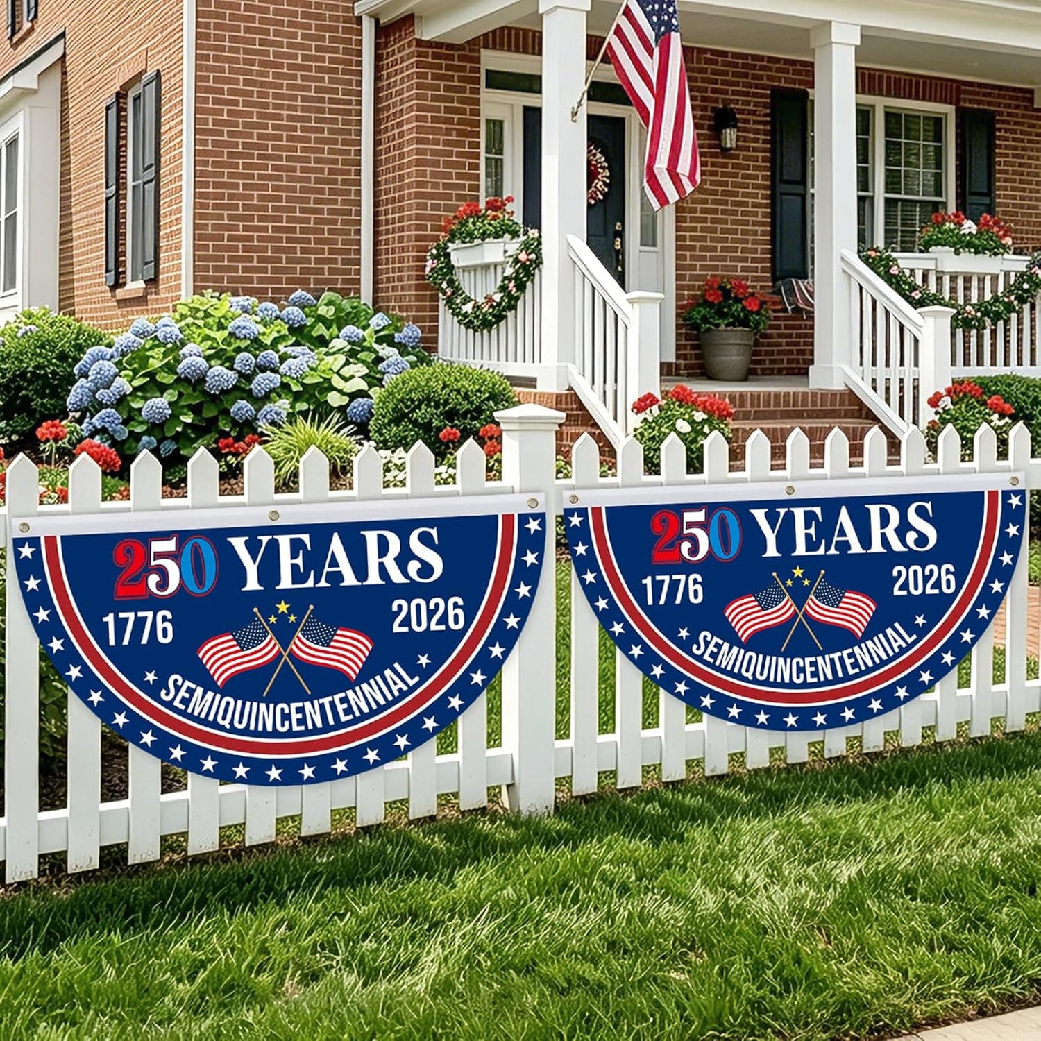 4th of July Patriotic Bunting - American Flag Bunting 1.5 X 3 Ft, 250 Years American Flag, 4th of July Party Decorations, 1776-2026 250 Year American Anniversary Flag Indoor Outdoor Hanging Decor-2PCS
