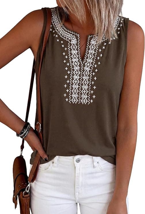 PRETTYGARDEN Women's Embroidered V-Neck Sleeveless Summer Tank Top - image 1
