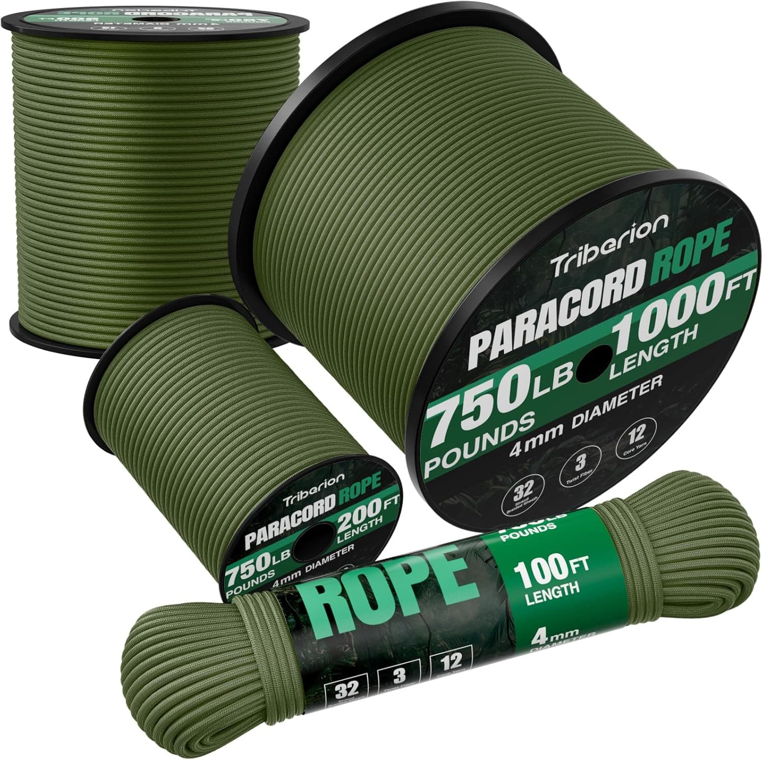 Paracord Rope 750 lb - 1000ft / 500ft / 200ft / 100ft 5/32" Parachute Cord 4MM 12-Strand para Cord - Heavy Duty Spool String for Survival,Camping Gear, Survival Bracelet, Clothesline