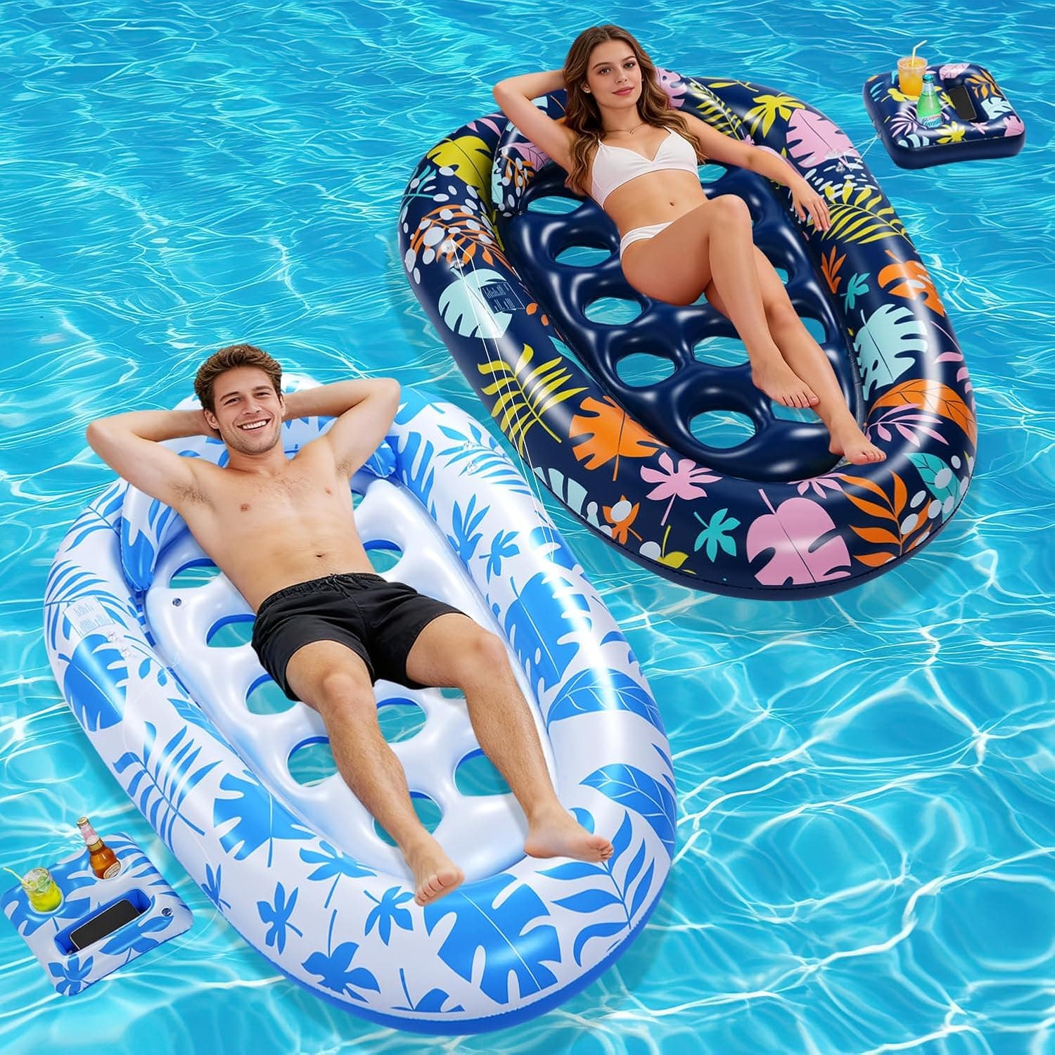 Giant Inflatable Pool Floats,78 x 55 Inches Pool Float Adult Mat with Headrest & Cup Holder Lake Float Raft Water Lounger Multi-Use Swimming Floaty for Party time Beach Outdoor