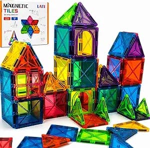 LATI Magnetic Tiles Starter Set for Kids – 40PCS Beginner Magnet Blocks for Early Learning, 2D & 3D STEM Building Toy