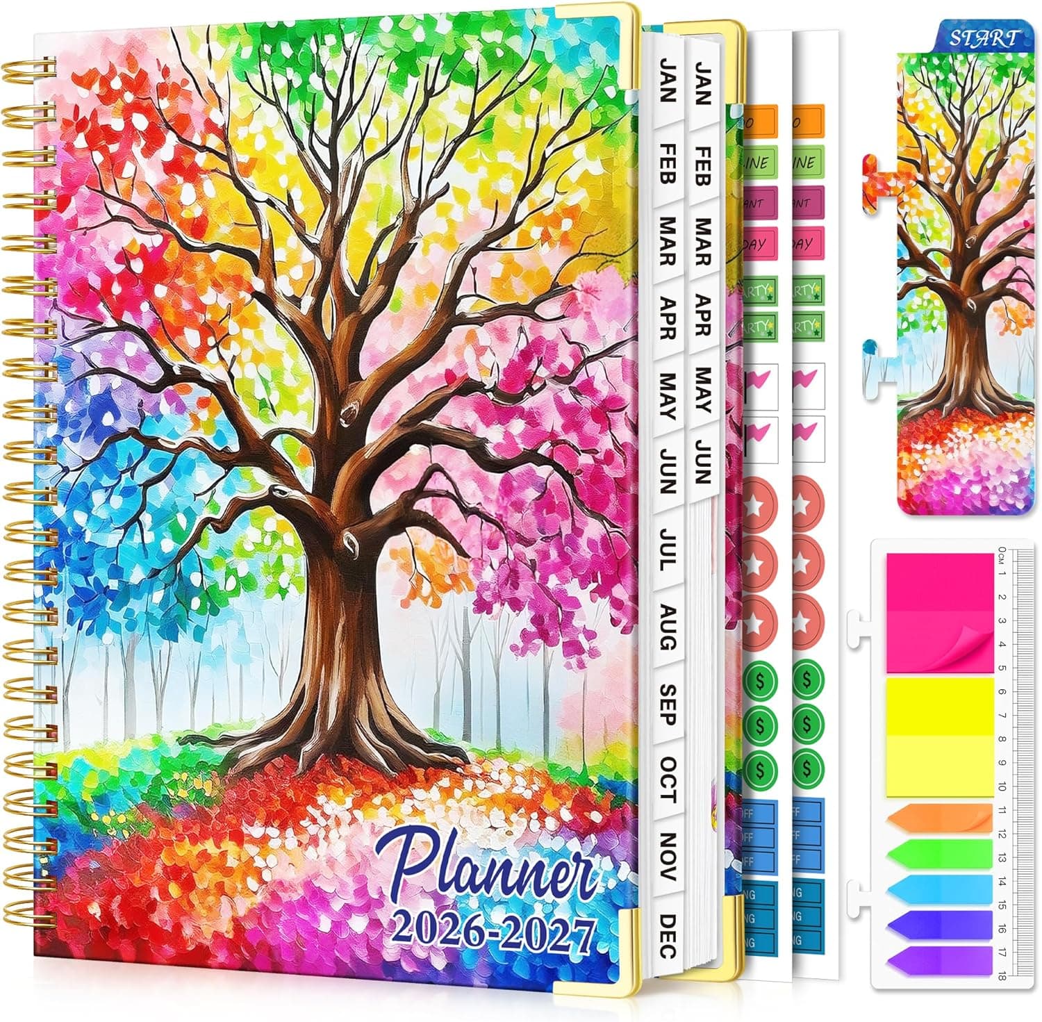 Planner 2026-2027, 18 Month Weekly and Monthly Planner, Jan. 2026 - Jun. 2027, 9" x 11.6" A4 Large Hardcover Calendar Planner with Page Tabs, Separator Page, Inner Pocket, Bookmark, Stickers, Sticky Note Set