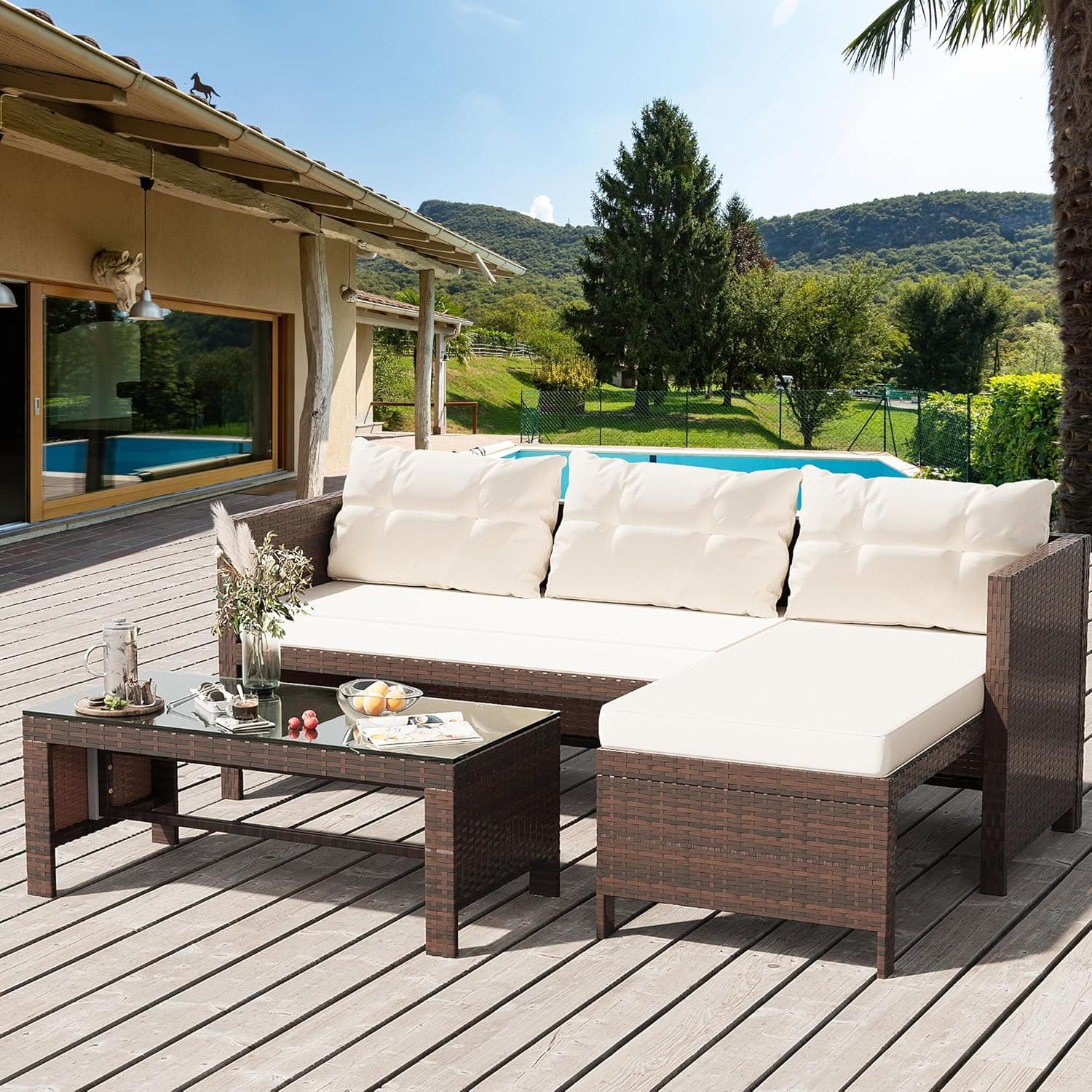 Shintenchi 3‑Piece Outdoor Patio Furniture Set – All‑Weather Wicker Rattan Conversation Set (Beige) - image 1
