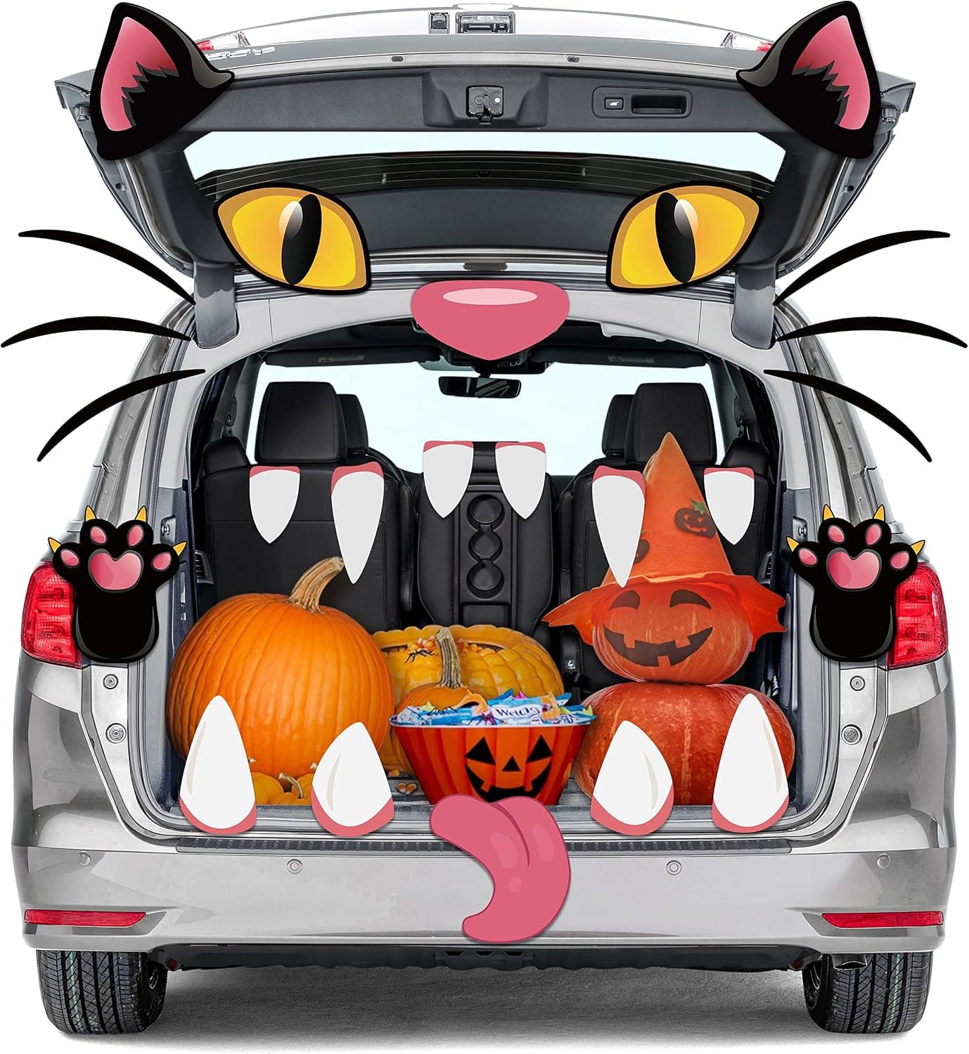 24PCS Halloween Trunk or Treat Black Cat Car Decoration Kit, Trunk or Treat Car Archway Garage Decoration, Black Cat Trunk and Treat Decoration for Cars and SUVs, Halloween Outdoor Decor