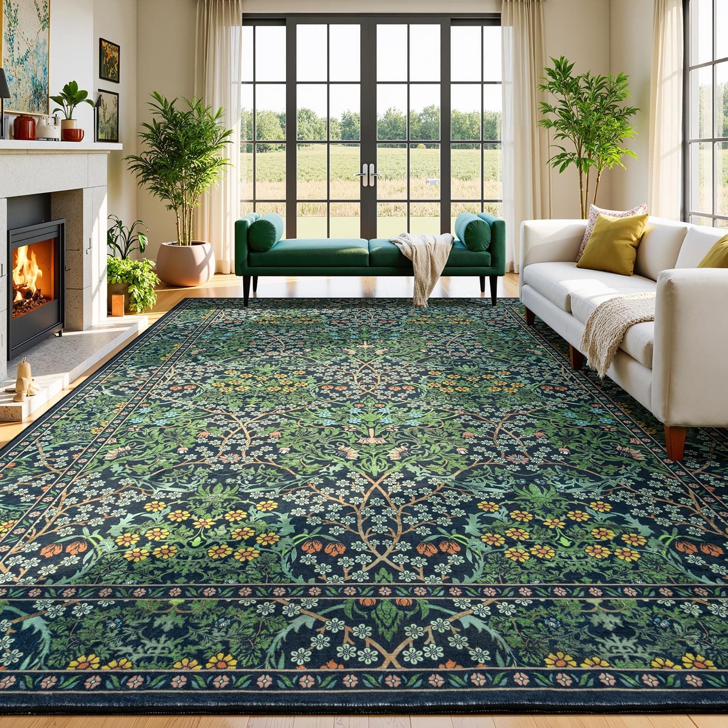 Lessymo Floral Living Room Rug 8x10 – Vintage Forest Washable Low-Pile Area Rug - image 1