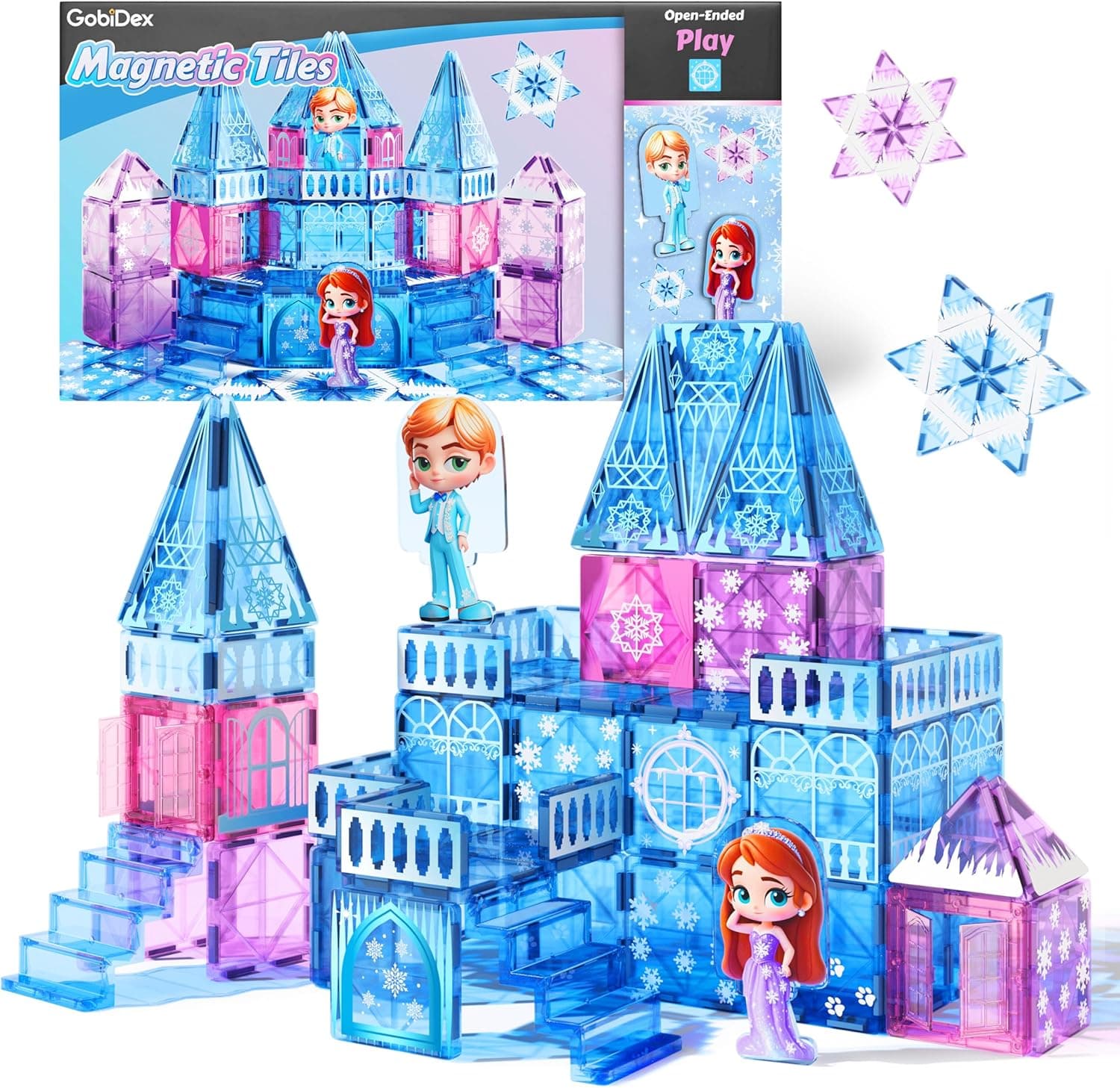 GobiDex Magnetic Building Blocks Princess Castle with 2 Dolls & Stairs - STEM Magnetic Tiles for Kids Ages 3-5