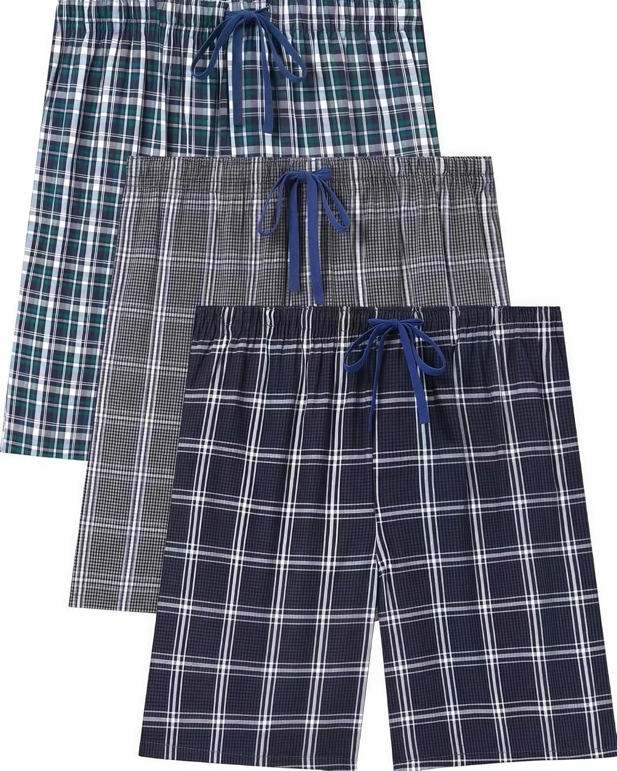 Men's Plaid Pajama Shorts Relaxed Fit Lounge Pants with Drawstring and Button Open Fly 3 Pack
