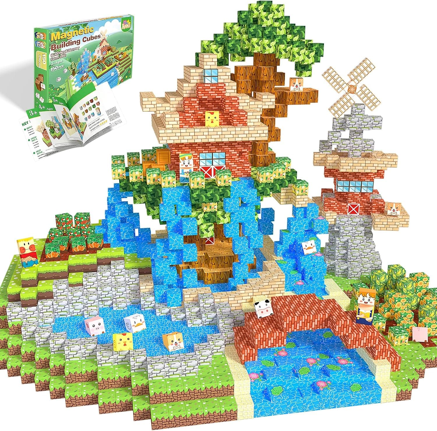 Rurvale Magnetic Blocks 1 Inch - 150PCS Farm Theme STEM Building Cubes - image 1