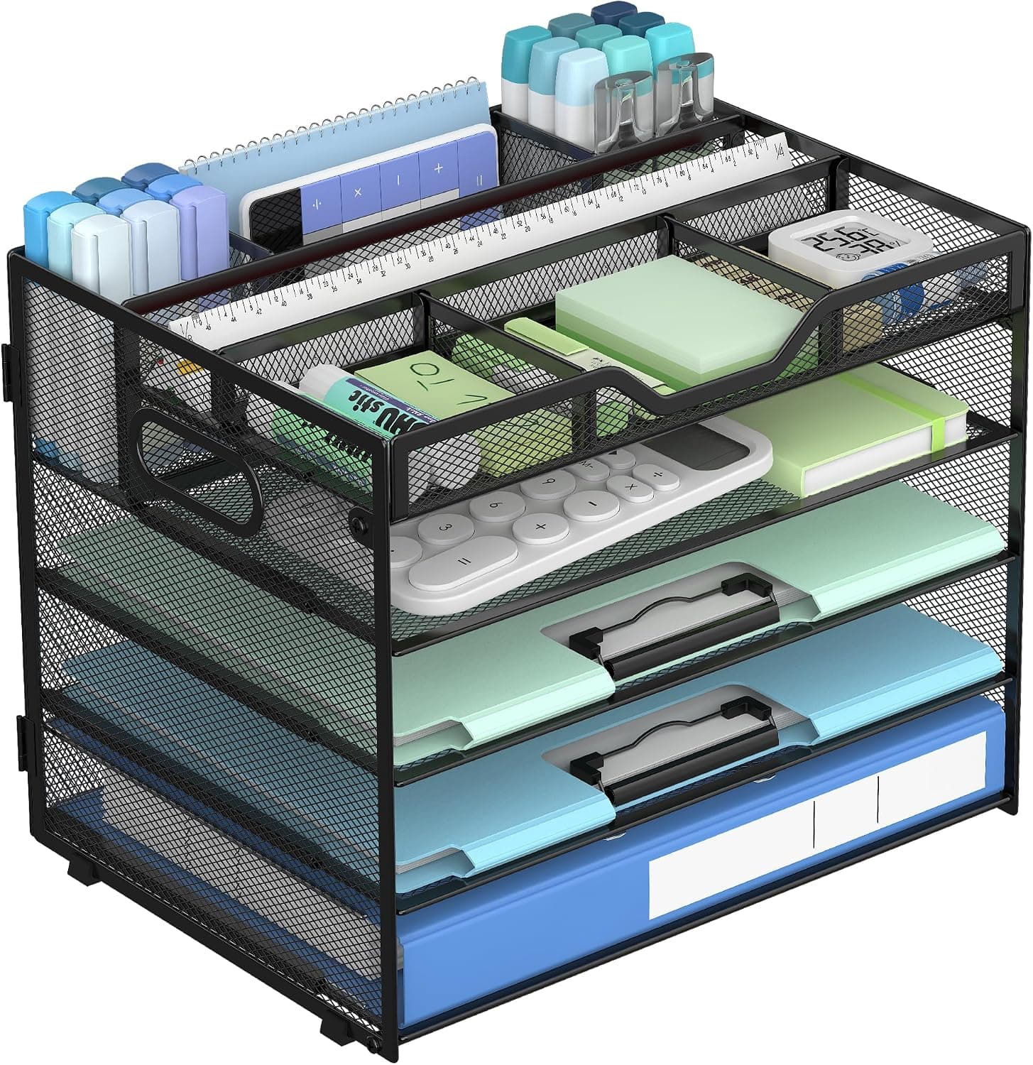 Docnest 5 Tier Mesh Desk Organizer with Removable Tray & Pen Holder, Black