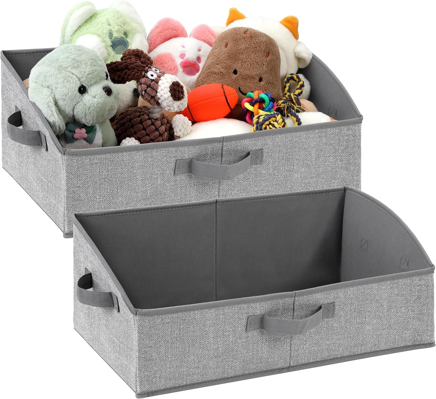 2 Pack Dog Toy Basket, Collapsible Cat Dog Toy Bin with Handles, Fabric Trapezoid Dog Toy Box Storage for Pet Dog Toys,Blankets,Clothes and Accessories (Gray)