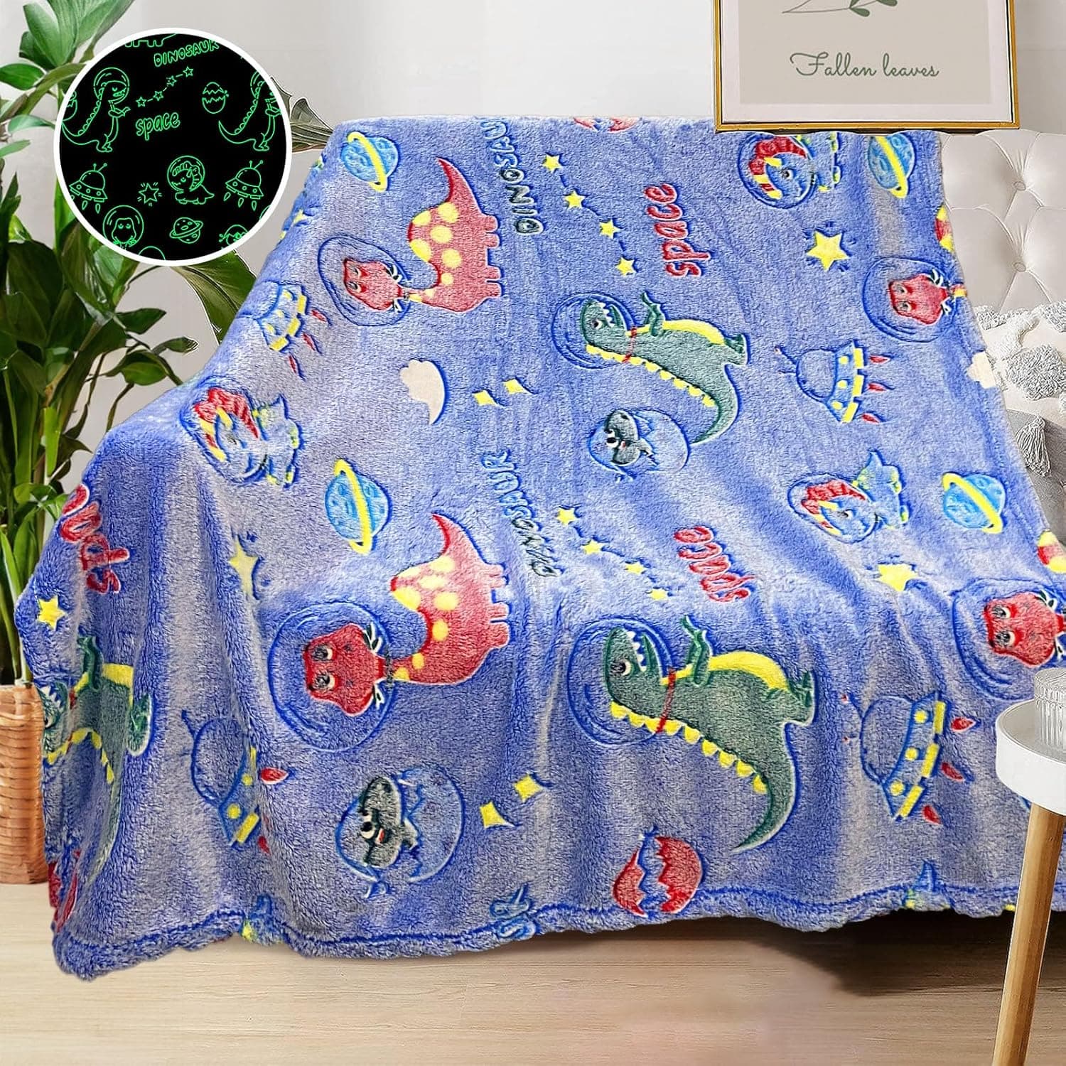 COMFAR Dinosaur Blanket for Boys, Dinosaur Glow in The Dark Blanket for Kids/Baby, Toddler Blanket for Boys, Soft Fleece Blankets and Throw,Birthday 40"x 50" - image 1