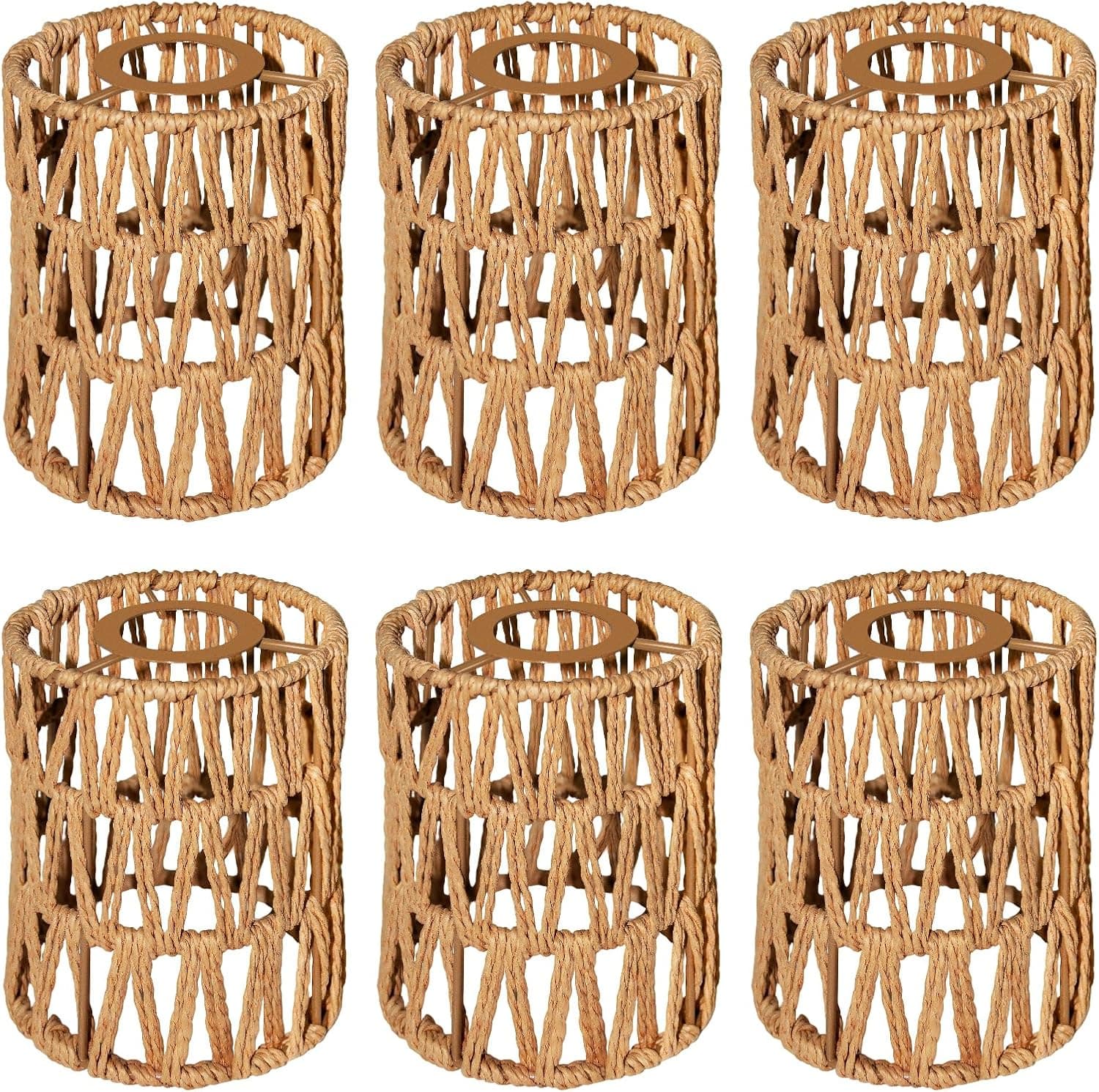 6 Pack Rattan Lamp Shades Boho Hanging Light Lamp Shades, Woven LampShades for Floor Lamps Rattan Pendant Lights Boho Lamp Ceiling Light, Table Lamps, Plug in Pendant Light