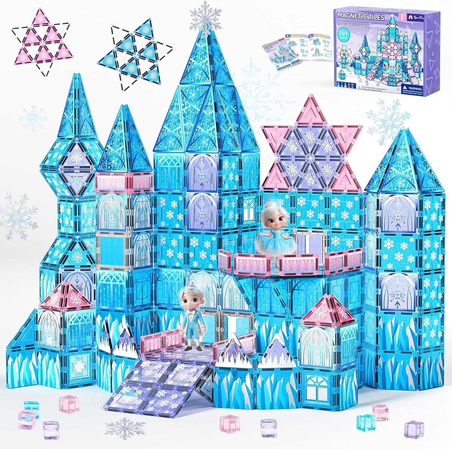 Princess Castle Magnetic Tiles Building Toys Set for Kids Ages 3-5 4-8, STEM Magnetic Blocks with 2 Dolls, Educational Sensory Magnetic Toys Gifts for Toddler Boys Girls Learning Classroom