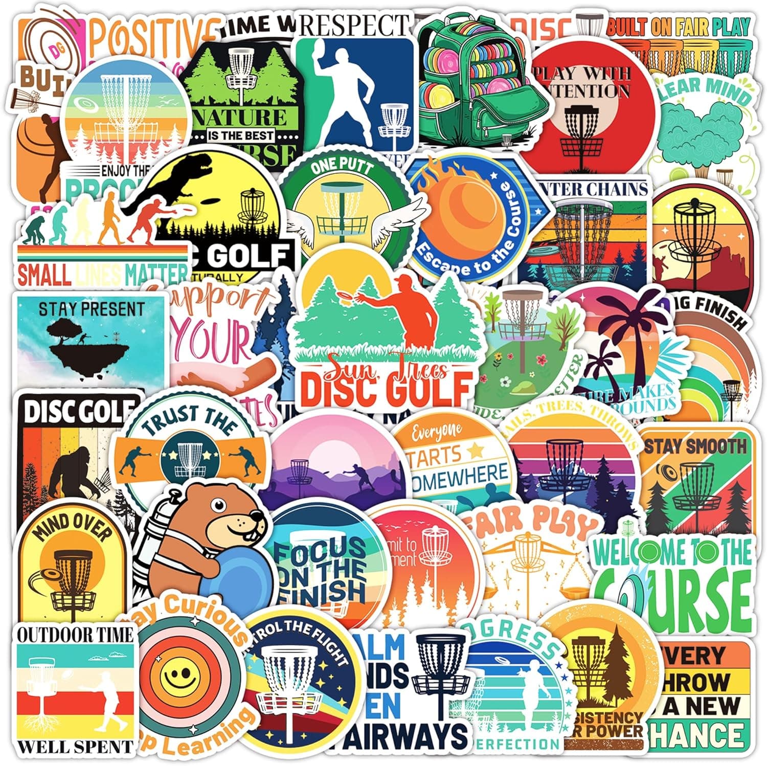200PCS Disc Golf Stickers for Laptop Water Bottle Helmet, Waterproof Vinyl Outdoor Sports Stickers, Disc Golf Party Supplies, Gifts for Men Women