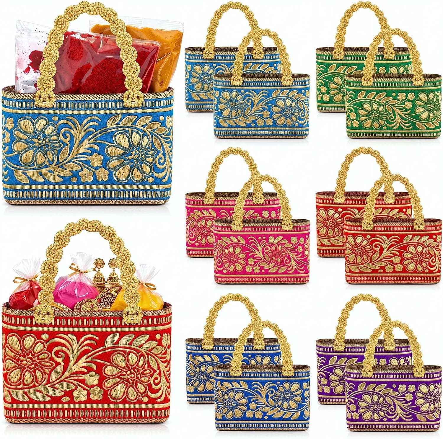 Shinylin 12 Pcs Diwali Navratri Return Gift Bags Bulk for Pooja Sharad - Traditional Indian Design