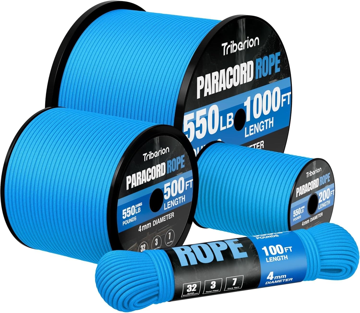 Paracord Rope 550 lb - 100ft 5/32" Parachute Cord 4MM 7-Strand para Cord - Heavy Duty Spool String for Survival,Camping Gear, Survival Bracelet, Clothesline - Blue - image 1