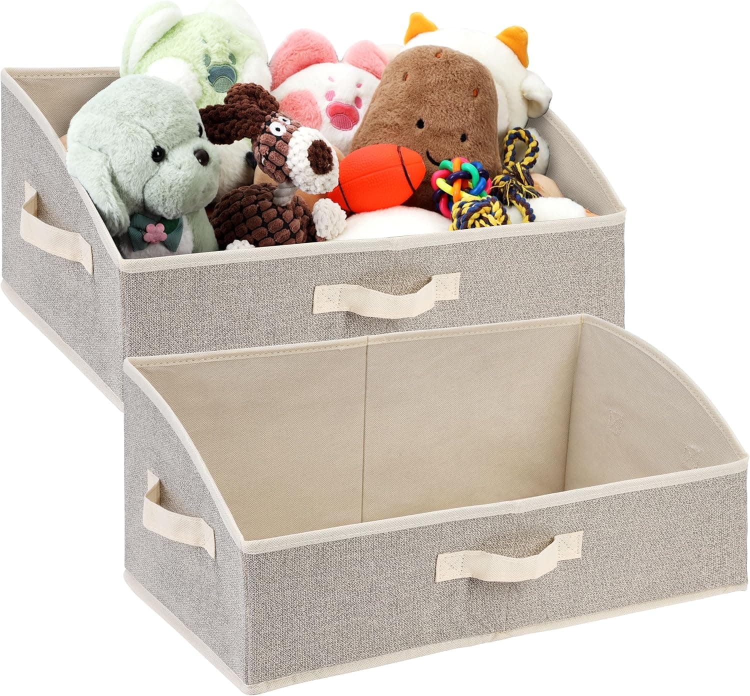 2 Pack Dog Toy Basket, Collapsible Cat Dog Toy Bin with Handles, Fabric Trapezoid Dog Toy Box Storage for Pet Dog Toys,Blankets,Clothes and Accessories (Ecru) - image 1