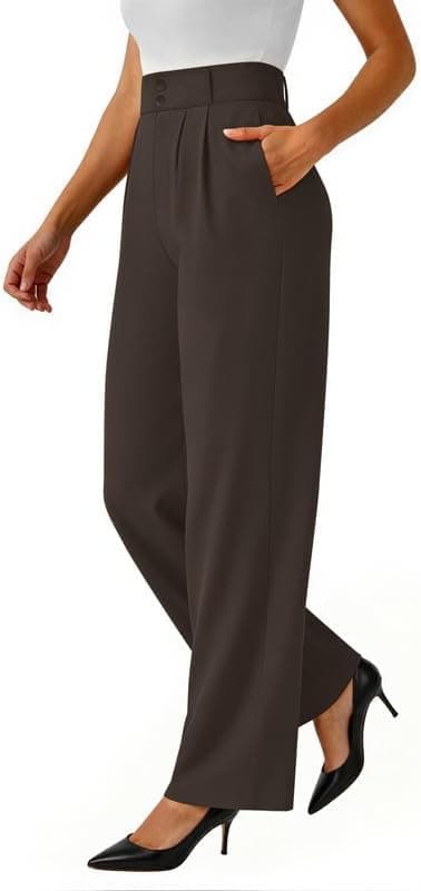 keriffe Womens Wide Leg Dress Pants Stretchy High Waisted Work Trousers | Loose Fit, Business Casual Pants, Pull on Teacher Outfits, Office Slacks, 2 Side Pockets
