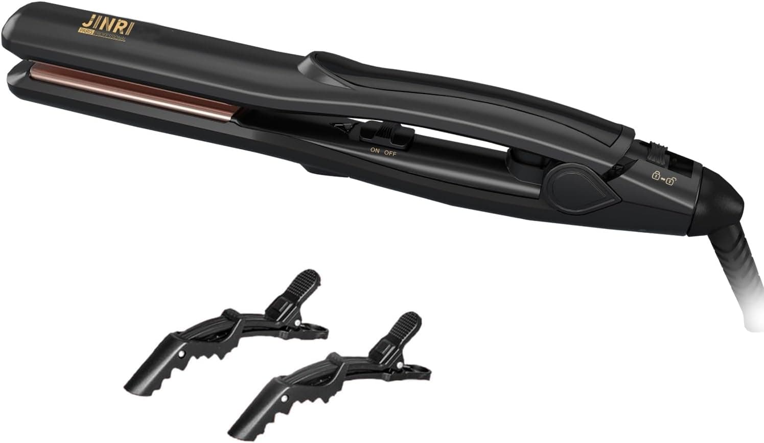 JINRI Hair Straightener, Tourmaline Ionic Flat Iron Hair Straightener & Curls, 360 ° Tail Rotation, 400 ℉, Dual Voltage, 100-240V, with Lock Key for Easy Storage (Black, 0.8 inch) - image 1