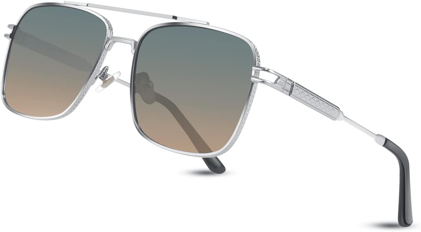 FEISEDY Retro Square Aviator Sunglasses for Men Women Vintage 70s Pilot Shades Classic Metal Frame B2845