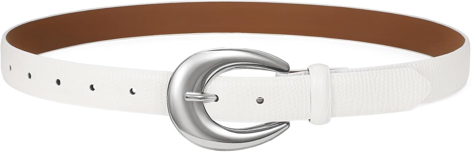 WHIPPY Women Leather Belts for Jeans Pants Dress Fashion Ladies Skinny Leather Belt with Silver Buckle