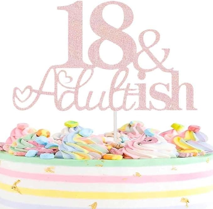 18th Birthday Cake Topper Glitter Happy 18th Bday Cake Topper 18 Cake Topper and Adultish for 18 Birthday Decorations 18th Birthday Decor 18 Bday Decorations for Girls Boys
