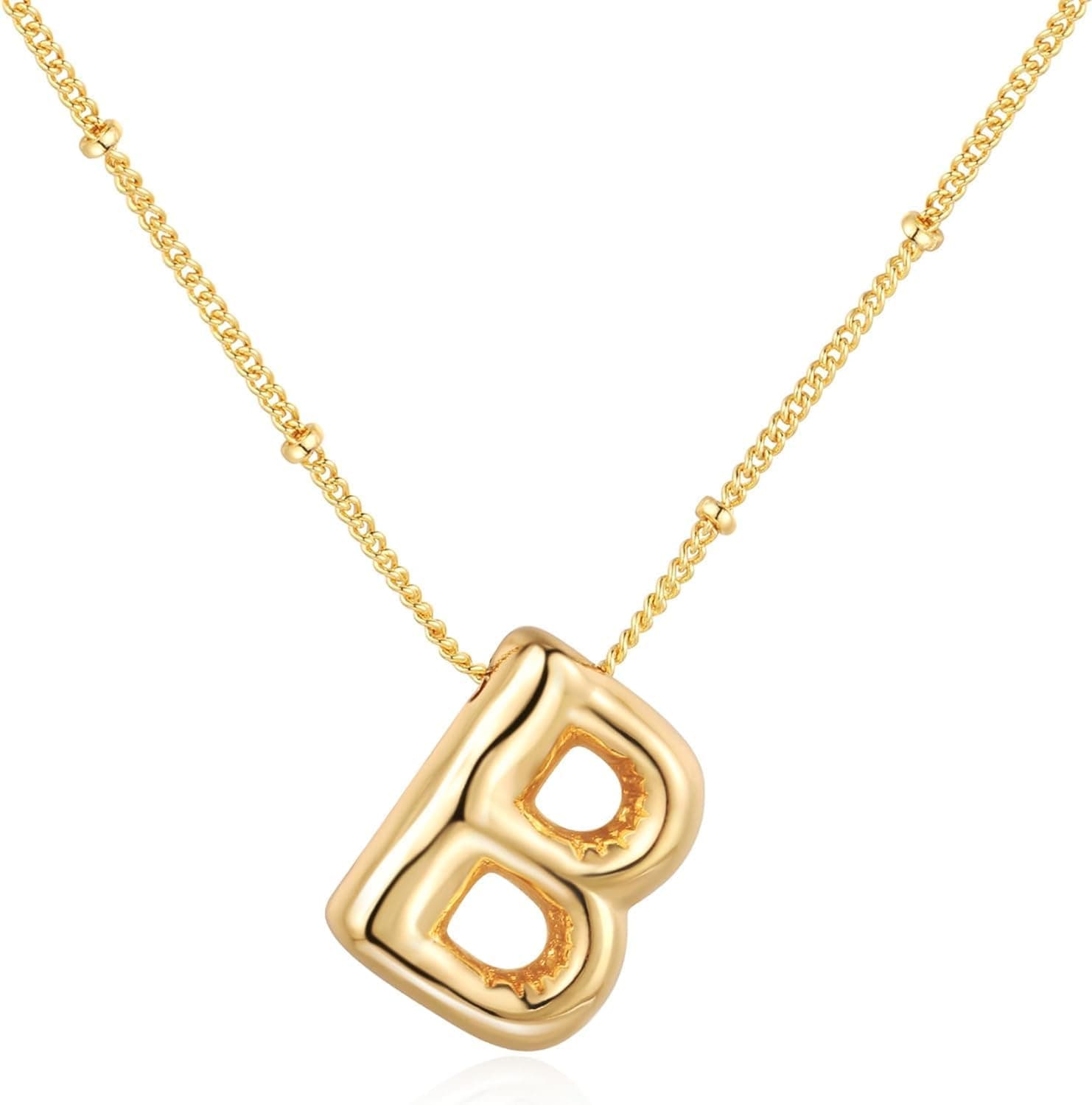 Bubble Gold Letter Necklace for Women 14k Gold Plated Balloon Initial Letter Pendant Necklace Pearl Custom Name Layered Choker Necklace Gold Jewelry