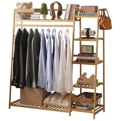 Baveke Bamboo Clothing Garment Rack โ 7โTier Storage Shelf & Coat Hanging Organizer - image 1