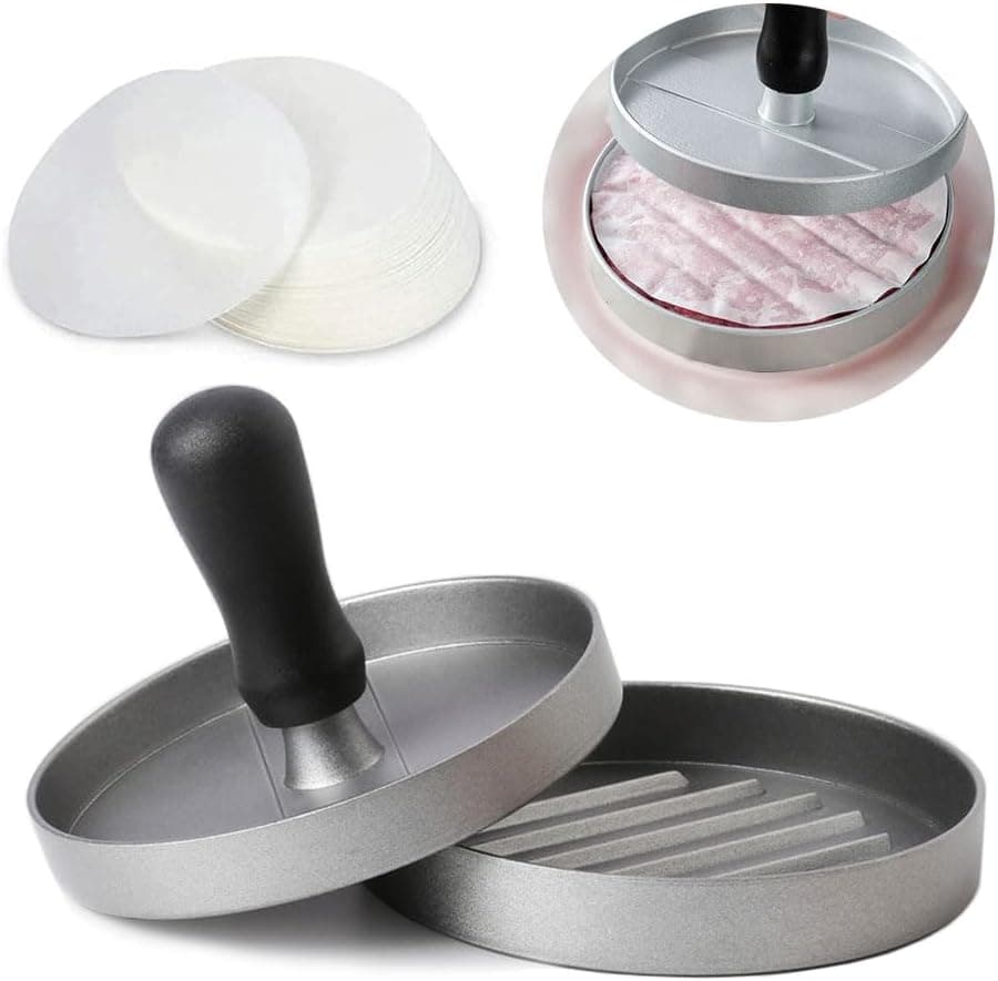 Hamburger Press Patty Maker for Grill Burger, Smasher Burger Press with 100 Pieces Patty Papers, Non-Stick Hamburger Patty Maker, Hamburger Patty Press Mold Burger Maker for Kitchen Grilling - image 1
