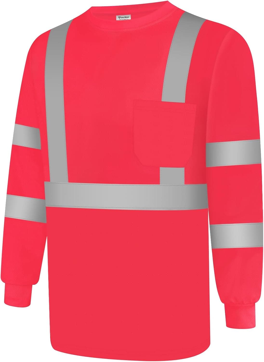 Hi Vis Shirts for Men Class 2 High Visibility Long Sleeves, Reflective Safety Shirts for Men Women, Construction, Durable & Breathable, LRC-Pink XXL