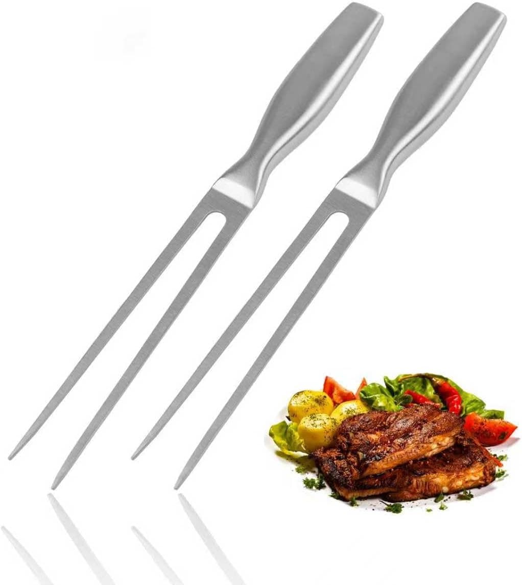 2 Pieces Meat Fork, 27 cm Meat Fork, Stainless Steel with Ergonomic Handle, Unbending Roasting Fork Suitable for Grilling and Beef & Steak (Silver)