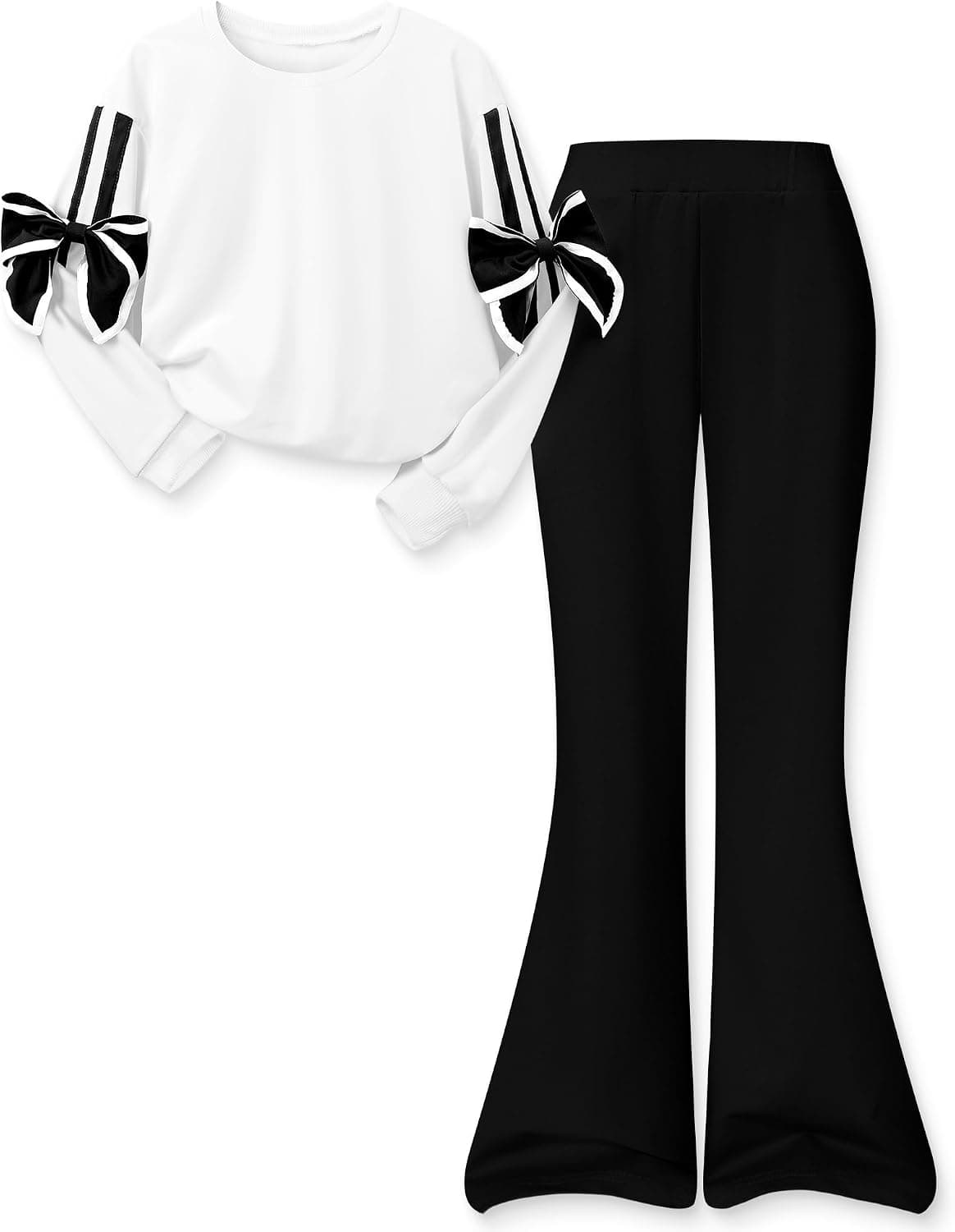 DISAUR 2 Piece Fall Outfit Girls Bow Sweatshirt and Flared Pants Set