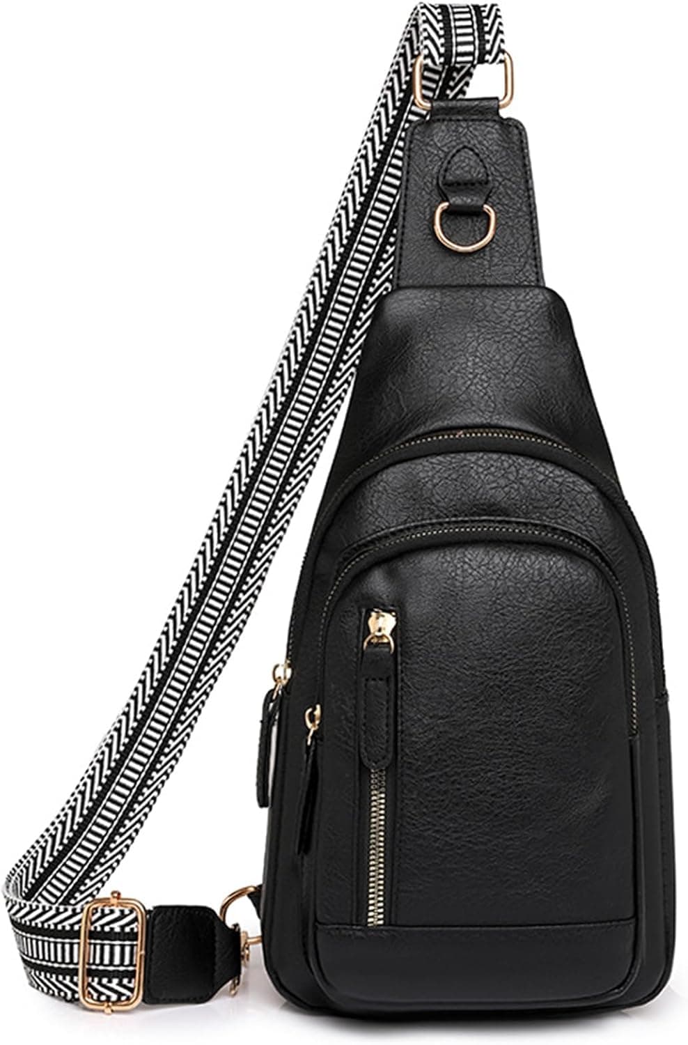Small Crossbody Sling Bags Fanny Packs Leather Purses Chest Bag for Women (F-Black) - image 1