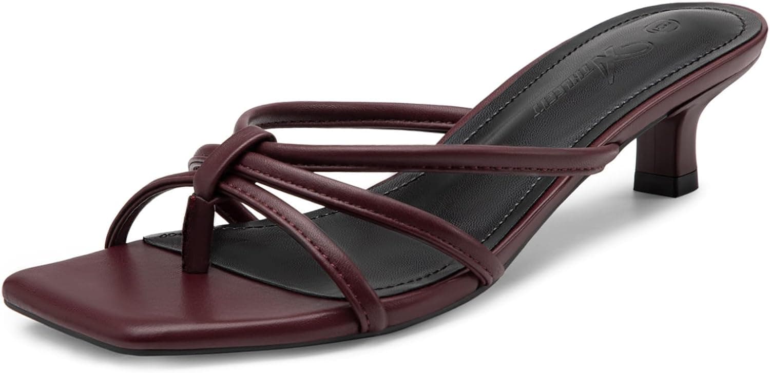 Athlefit Kitten Heels for Women Square Toe Strappy Flip Flop Low Heels Slip On Thong Heeled Sandals - image 1