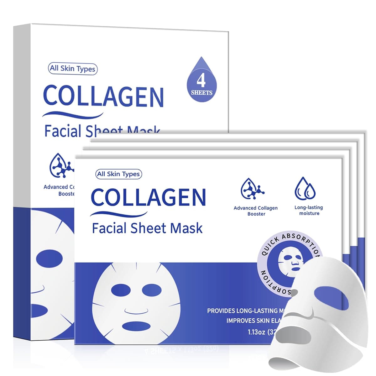MMV Collagen Face Mask 4-Pack Bio-Collagen Real Deep Overnight Mask for Women’s Skincare Deep Hydration & Pore Tightening Facial Mask
