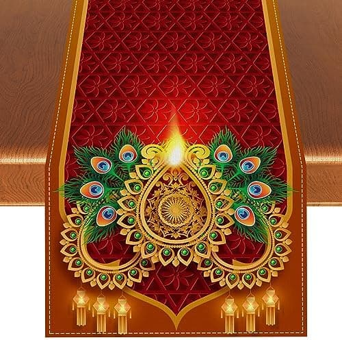 Rvsticty Diwali Table Runner - Premium Indian Deepavali Home Decor