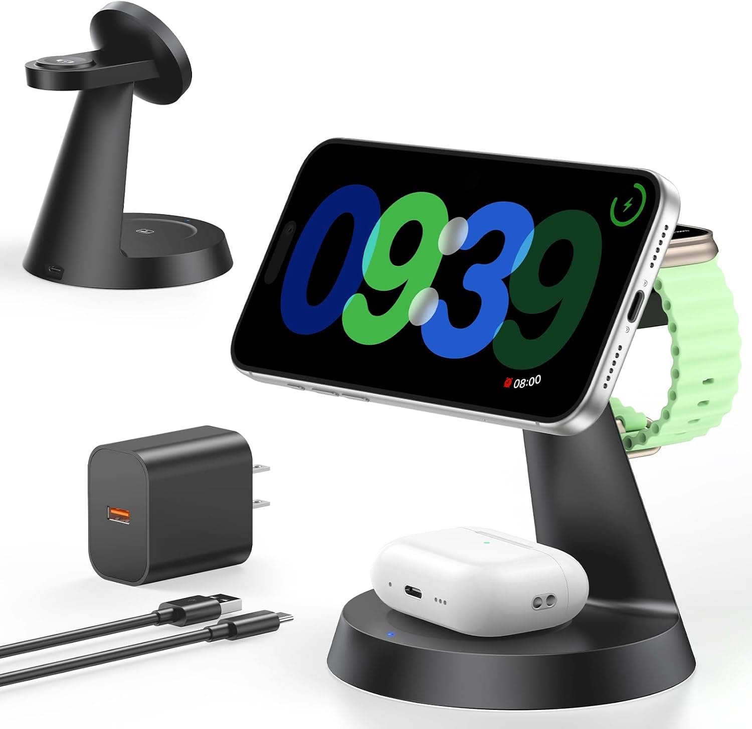 3 in 1 Charging Station for Apple Devices, 15W Fast Wireless Charger Compatible with MagSafe Charging Stand for iPhone 18-12 Pro Max/iPhone Duo, Watch Charger Stand for Apple Watches & Airpods