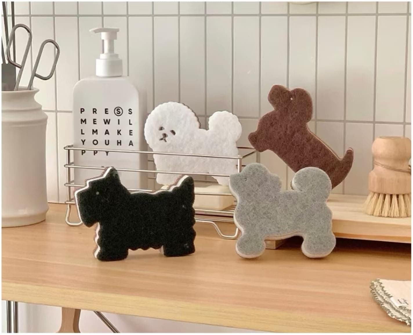 Cleaning Sponges Three-Layer Kitchen Sponges Multi-Use Dish Sponges for Kitchen Dishes,Pots, Plate,Bathroom, Dog Shape Sponge(4pack)