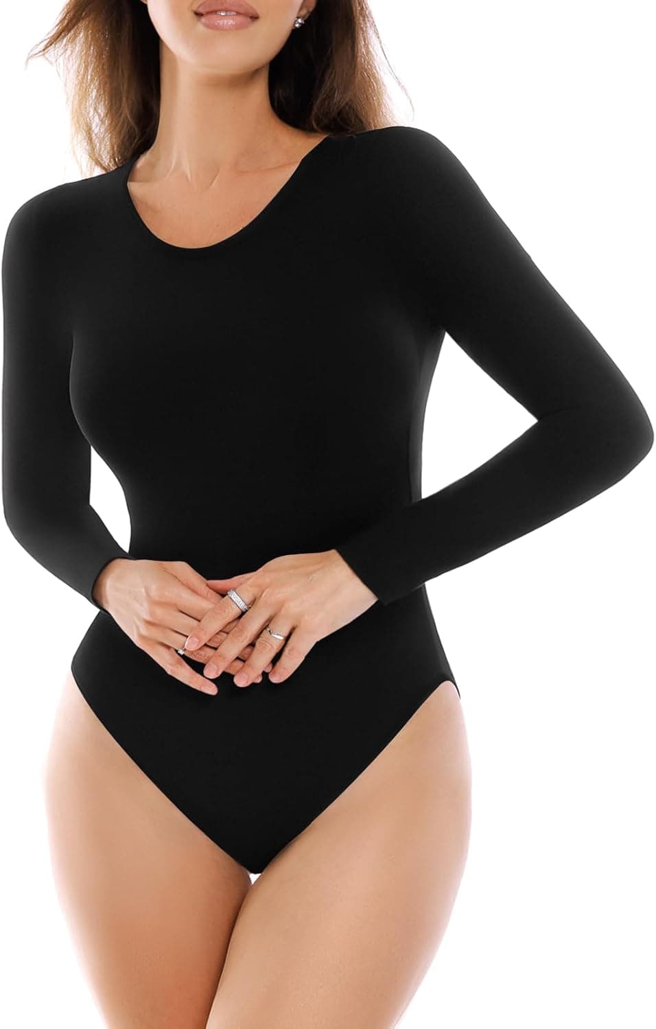 SINOPHANT Long Sleeve Bodysuits for Women Crew Round Neck Basic Stretchy Slim Fit Body Suit Tops - image 1