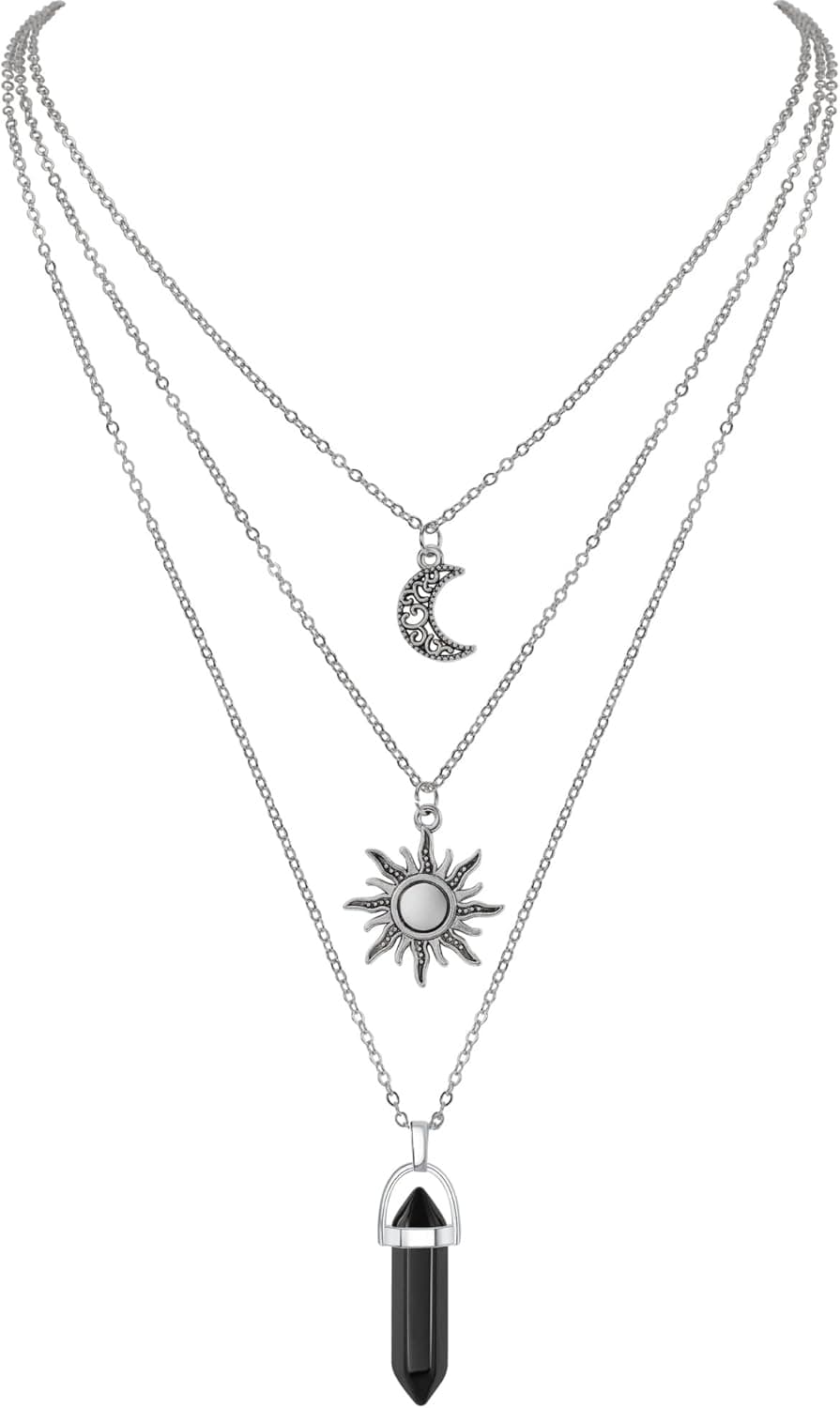 Gothic Sun and Moon Neckalce for Women, Layered Crescent Moon Choker Necklaces Crystal Pendant, Y2k Accessories Goth Halloween Witch Jewelry Gift