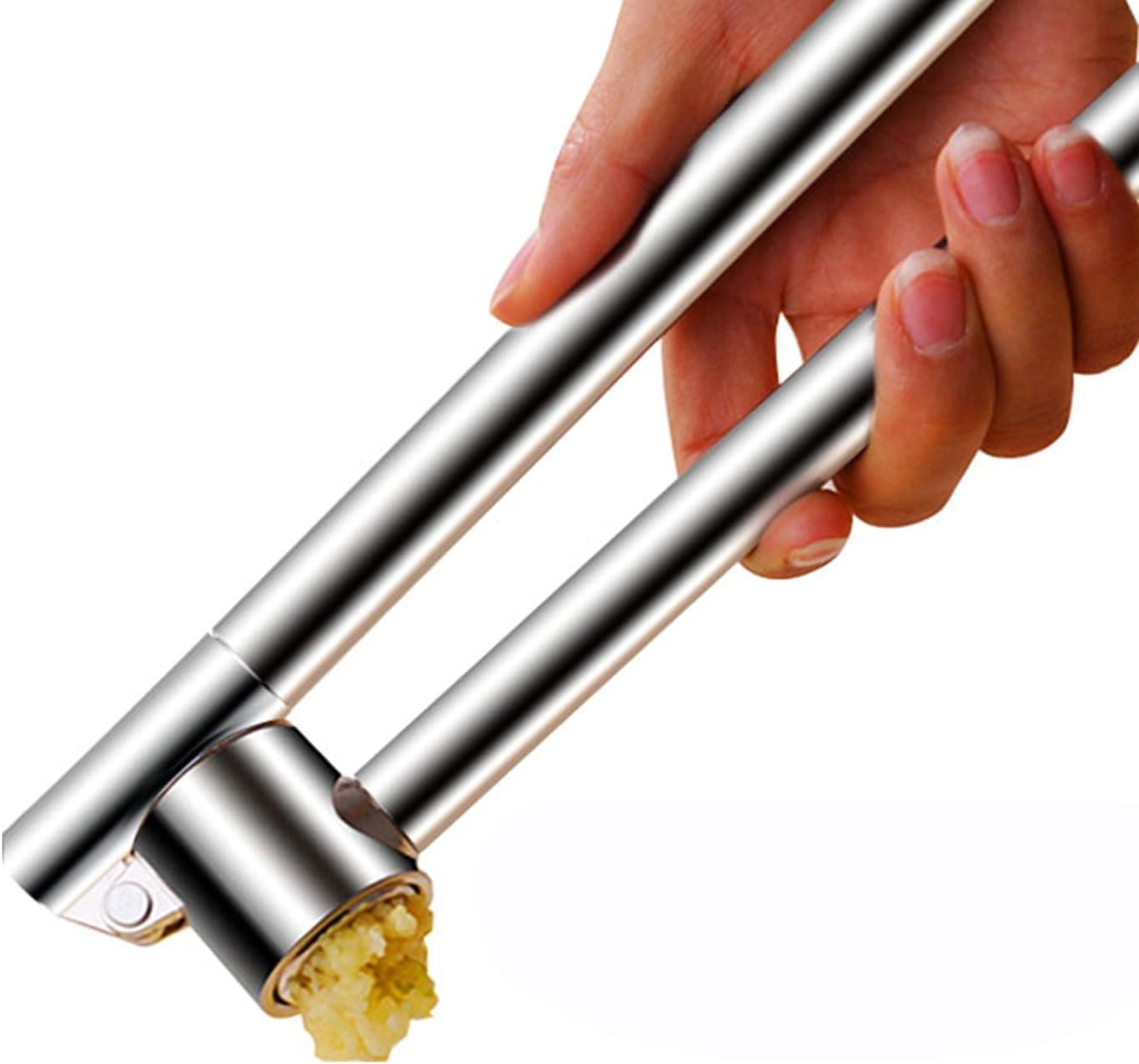 Stainless Steel Garlic Press Extended Handle Heavy Duty Garlic Mincer and Crusher Manual Kitchen Tool