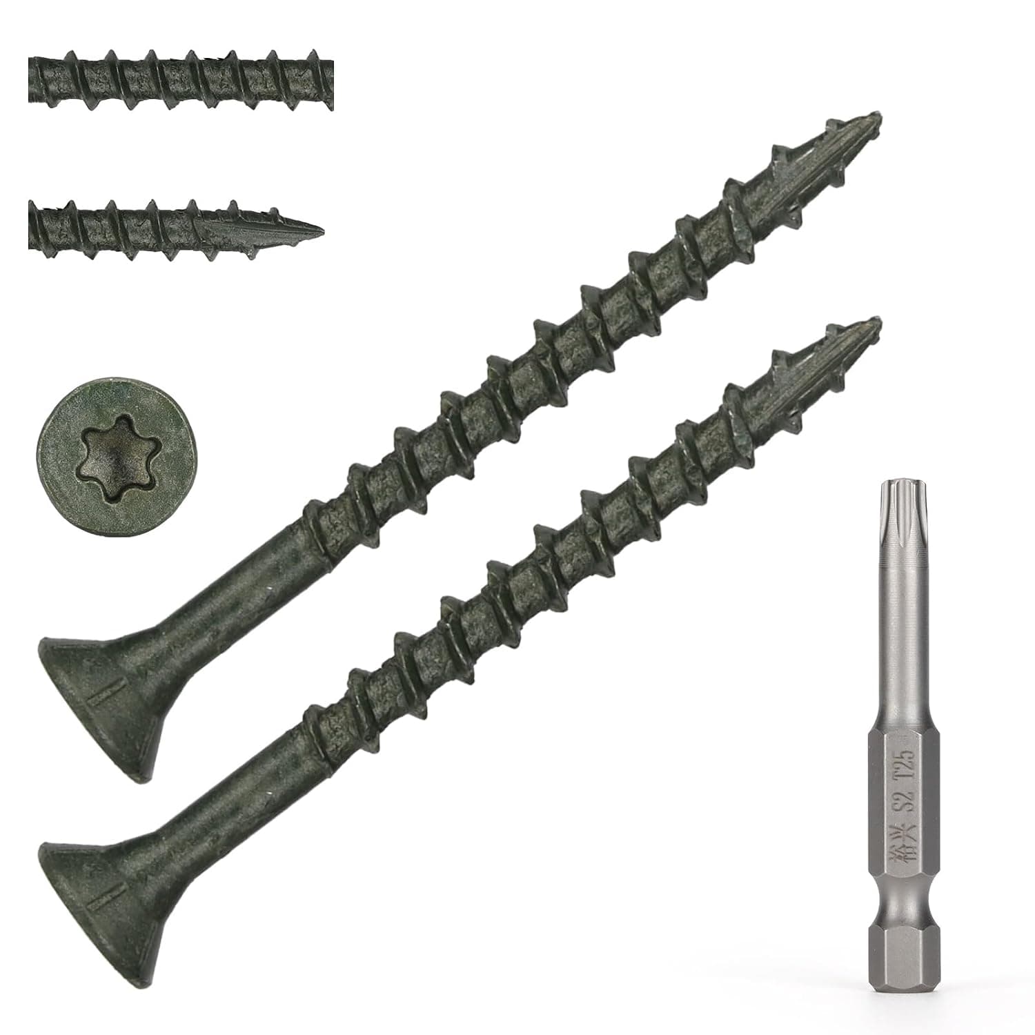Wood Screws #8 x 2โโ, T25 Star Torx Drive Flat Head Deck Screws, Green, 127Pcs (1lb)