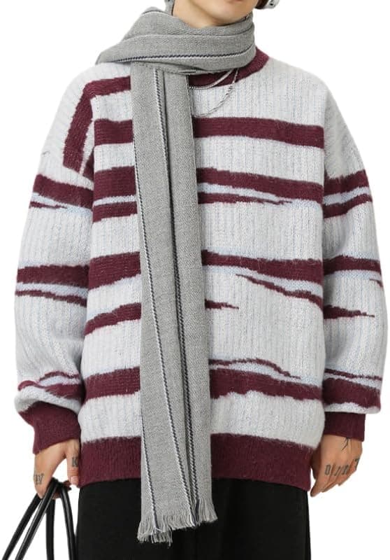 POHADON Mens Vintage Zebra Print Sweater Y2K Color Block Striped Pullover Casual Long Sleeve Crewneck Knitted Tops - image 1