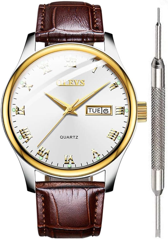 OLEVS Watch for Men Stainless Steel Business Dress Analog Quartz Men Watch Large Face Day Waterproof Luminous Classic Wrist Watch - image 1